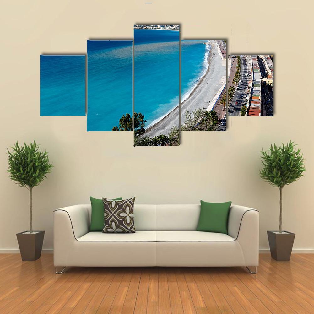 Promenade Des Anglais And Beach In Nice Canvas Wall Art-5 Star-Gallery Wrap-62" x 32"-Tiaracle