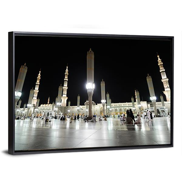 Prophet Mosque Night View Canvas Wall Art-3 Horizontal-Gallery Wrap-25" x 16"-Tiaracle