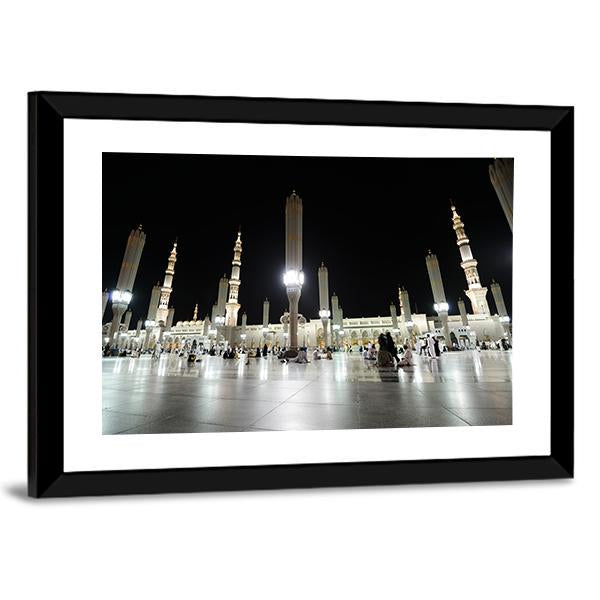 Prophet Mosque Night View Canvas Wall Art-3 Horizontal-Gallery Wrap-25" x 16"-Tiaracle