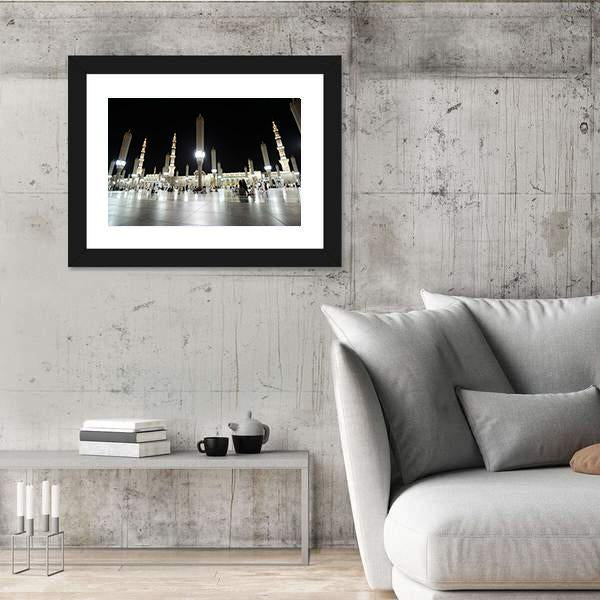 Prophet Mosque Night View Canvas Wall Art-3 Horizontal-Gallery Wrap-25" x 16"-Tiaracle