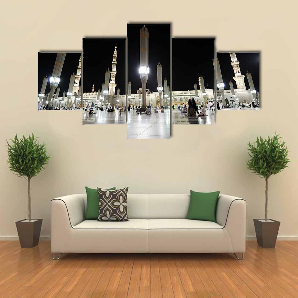 Prophet Mosque Night View Canvas Wall Art-5 Star-Gallery Wrap-42" x 21"-Tiaracle