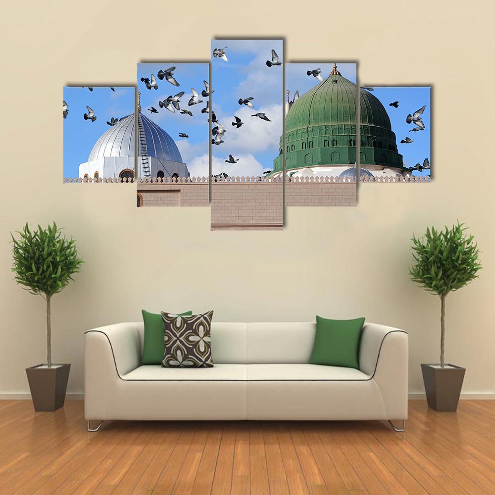 Prophet Muhammed Holy Mosque Canvas Wall Art-5 Star-Gallery Wrap-62" x 32"-Tiaracle