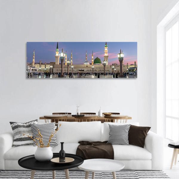 Prophet's Mosque Medina Panoramic Canvas Wall Art-1 Piece-36" x 12"-Tiaracle