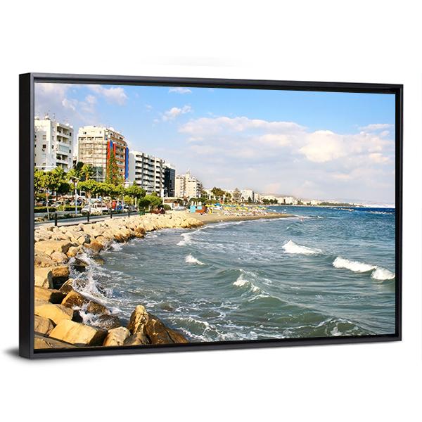 Public Beach In Limassol In Cyprus Canvas Wall Art-3 Horizontal-Gallery Wrap-25" x 16"-Tiaracle