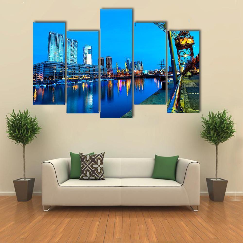 Puerto Madero At Night Canvas Wall Art-5 Pop-Gallery Wrap-47" x 32"-Tiaracle