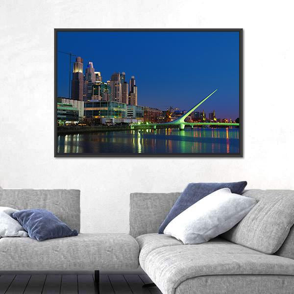 Puerto Madero Neighbourhood At Night Canvas Wall Art-3 Horizontal-Gallery Wrap-25" x 16"-Tiaracle