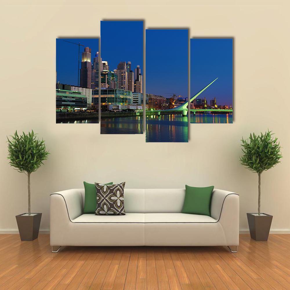 Puerto Madero Neighbourhood At Night Canvas Wall Art-4 Pop-Gallery Wrap-50" x 32"-Tiaracle