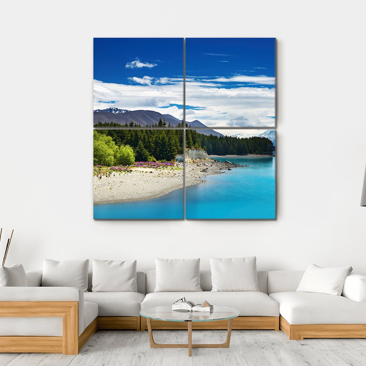 Pukaki Lake In New Zealand Canvas Wall Art-4 Square-Gallery Wrap-17" x 17"-Tiaracle
