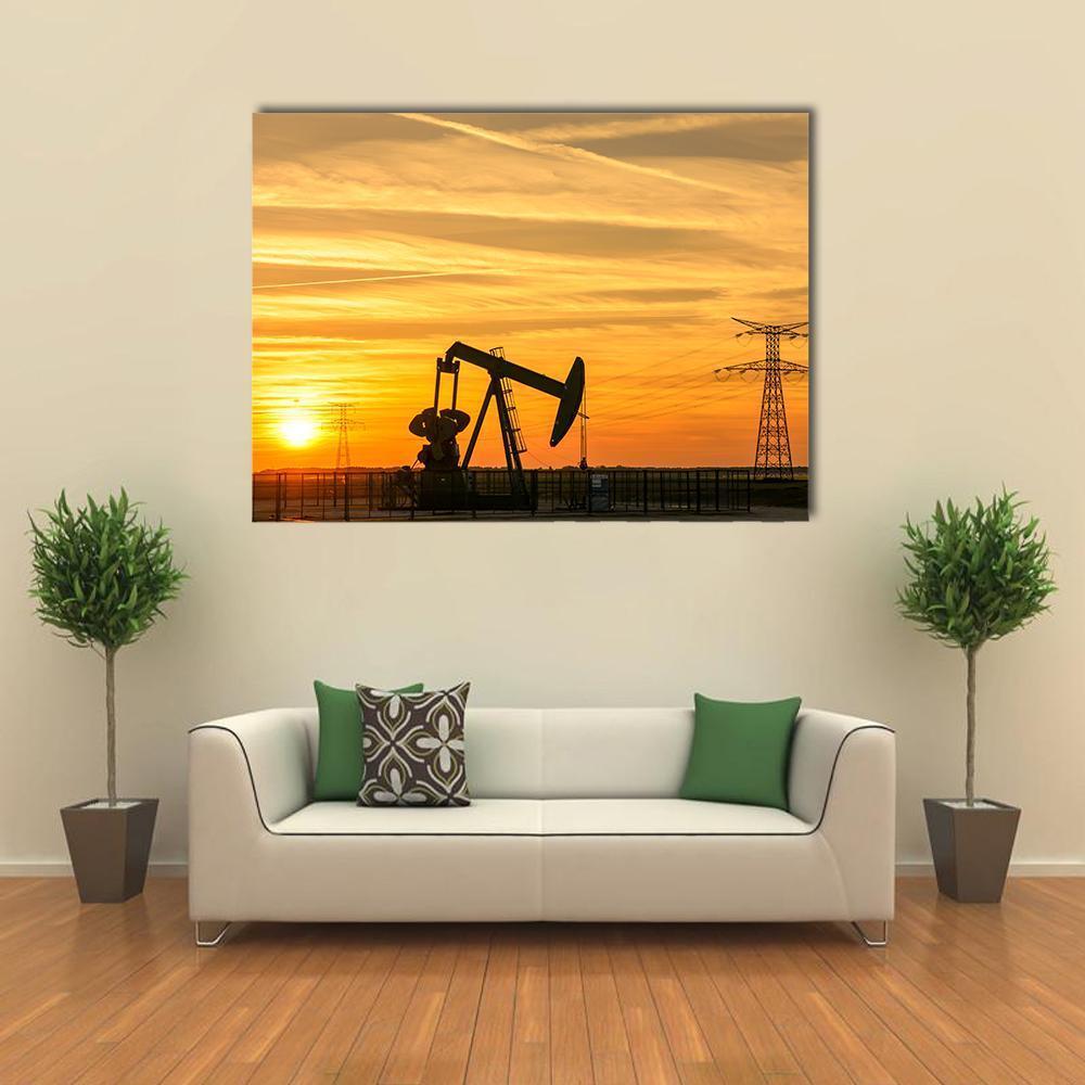 Pumpjack Pumping Oil Out Of A Well Canvas Wall Art-1 Piece-Gallery Wrap-48" x 32"-Tiaracle