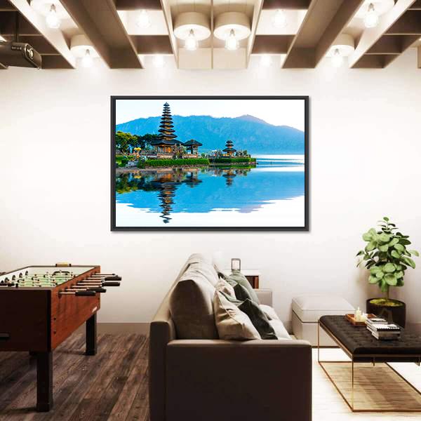 Pura Ulun Danu Temple At Sunrise On Lake Bratan Canvas Wall Art-3 Horizontal-Gallery Wrap-25" x 16"-Tiaracle