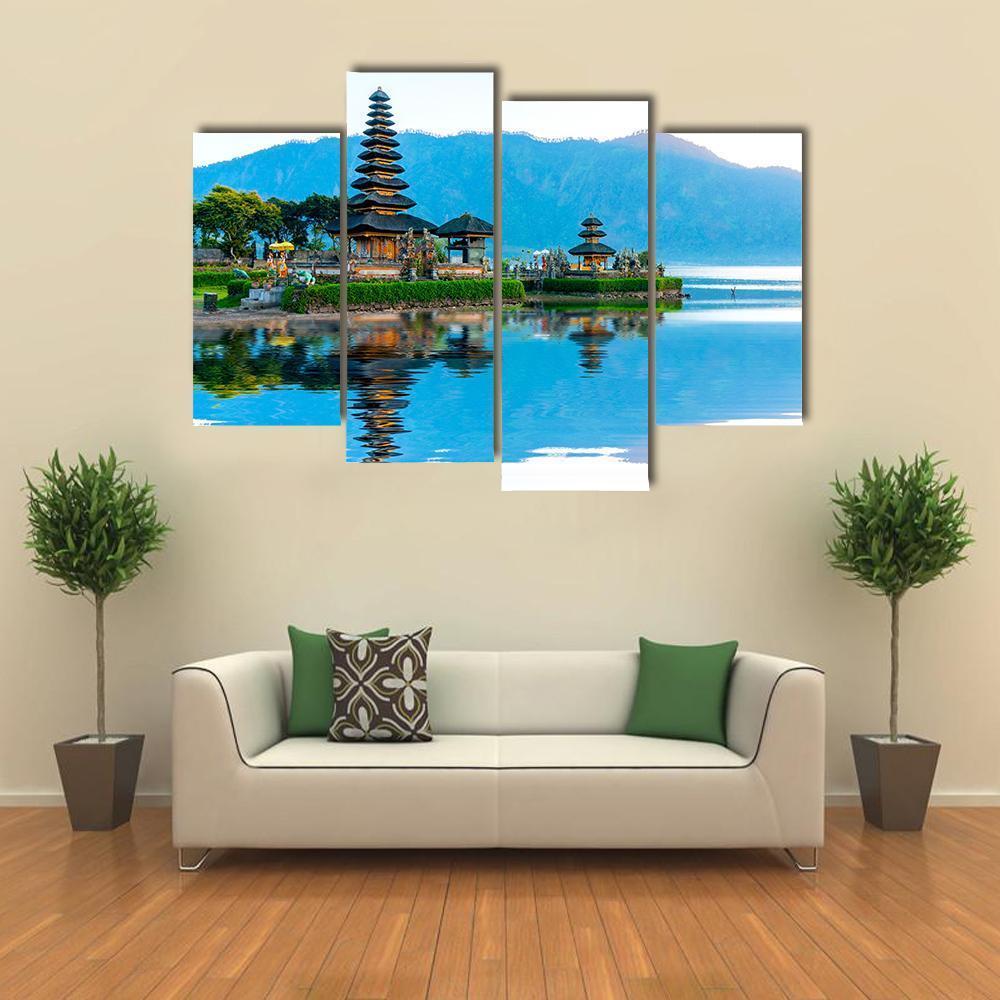 Pura Ulun Danu Temple At Sunrise On Lake Bratan Canvas Wall Art-4 Pop-Gallery Wrap-50" x 32"-Tiaracle