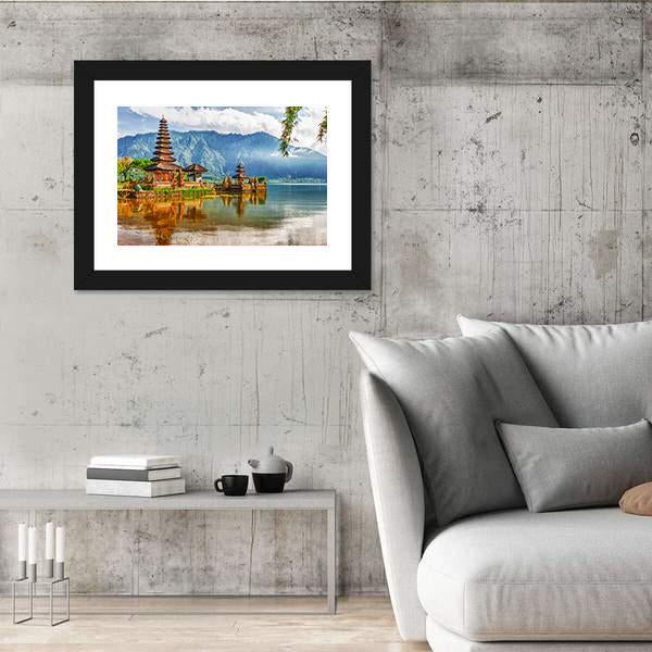 Pura Ulun Danu Temple On A Lake Beratan Panoramic Canvas Wall Art-1 Piece-36" x 12"-Tiaracle