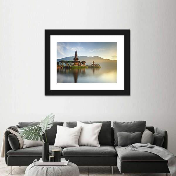Temple On Lake Bratan Canvas Wall Art-1 Piece-Framed Print-20" x 16"-Tiaracle