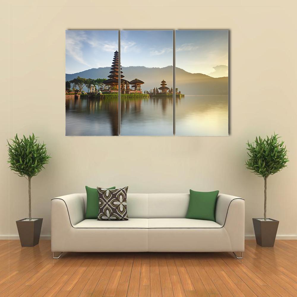 Temple On Lake Bratan Canvas Wall Art-3 Horizontal-Gallery Wrap-37" x 24"-Tiaracle