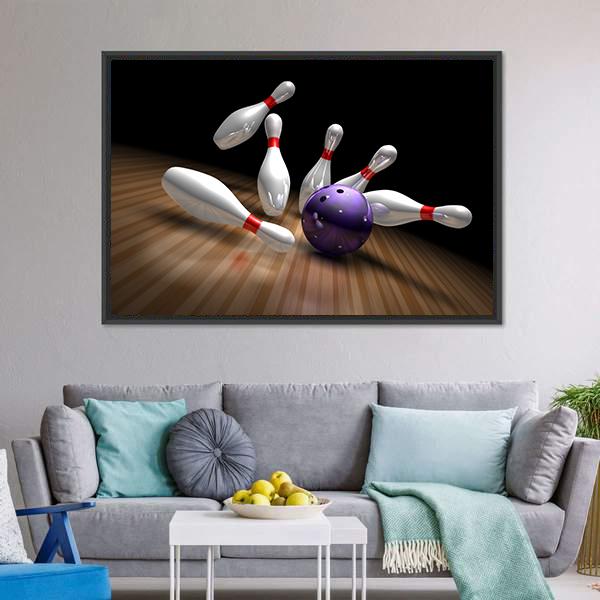Purple Bowling Ball Canvas Wall Art-1 Piece-Floating Frame-24" x 16"-Tiaracle