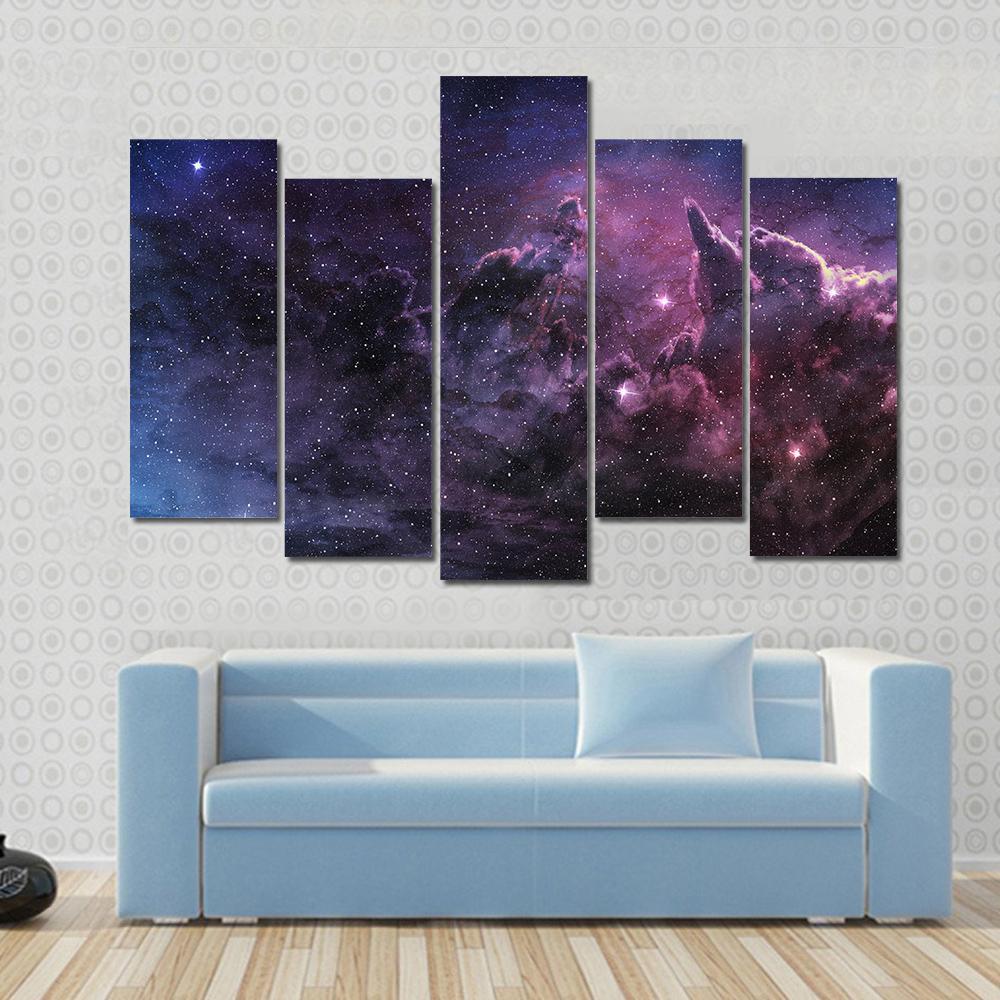Purple Nebula And Cosmic Dust In Star Field Canvas Wall Art-5 Pop-Gallery Wrap-47" x 32"-Tiaracle