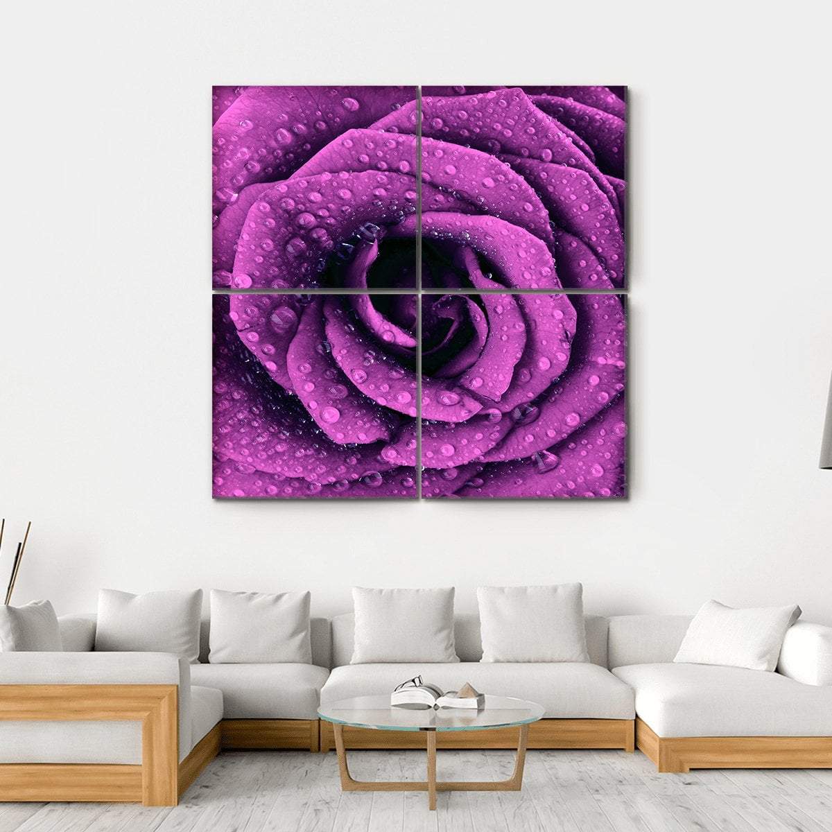 Purple Rose With Dew Drops Canvas Wall Art-4 Square-Gallery Wrap-17" x 17"-Tiaracle