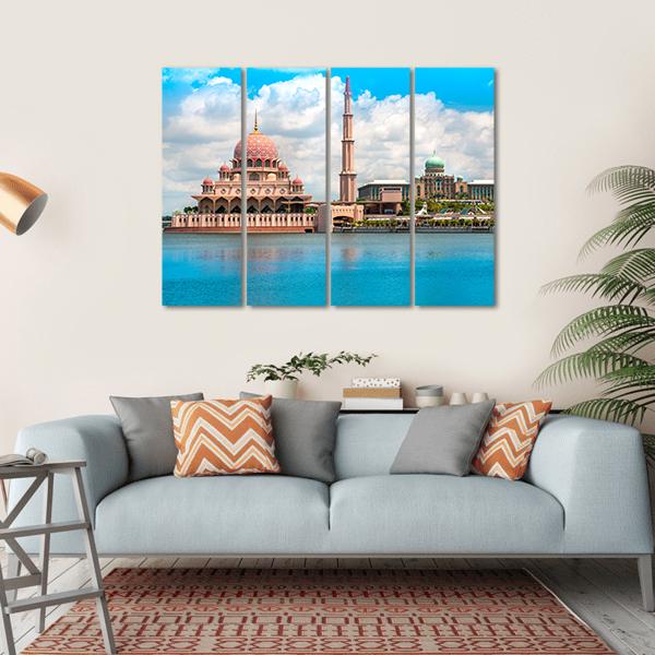 Putra Mosque In Kuala Lumpur Canvas Wall Art-4 Horizontal-Gallery Wrap-34" x 24"-Tiaracle