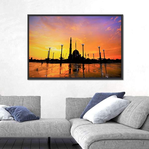 Putra Mosque In Malaysia Canvas Wall Art-3 Horizontal-Gallery Wrap-25" x 16"-Tiaracle