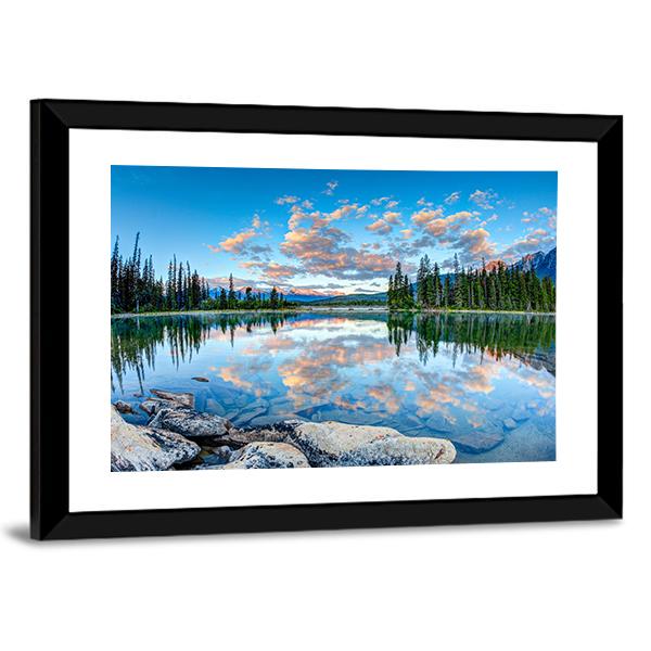 Pyramid Lake In Alberta Canvas Wall Art-3 Horizontal-Gallery Wrap-25" x 16"-Tiaracle