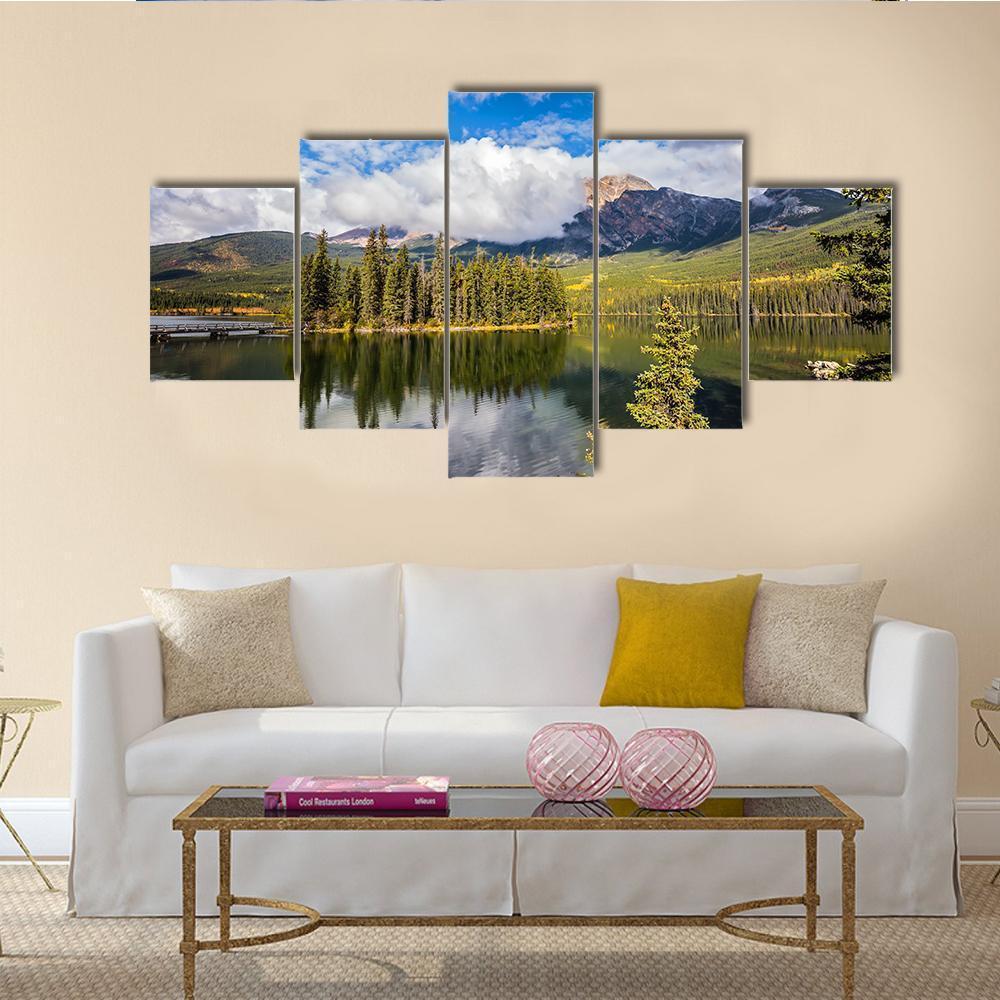 Pyramid Lake In Autumn Morning Canvas Wall Art-5 Star-Gallery Wrap-62" x 32"-Tiaracle