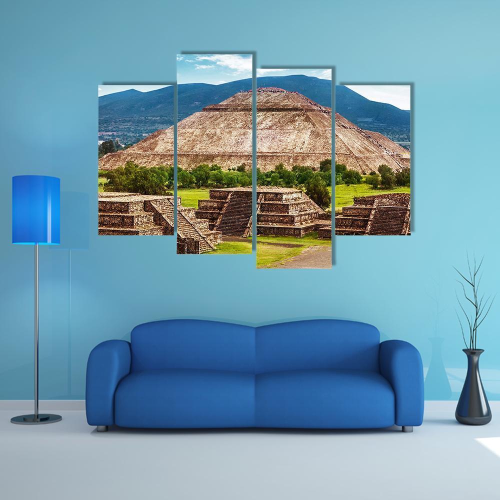 Pyramid Of The Sun And Moon Canvas Wall Art-4 Pop-Gallery Wrap-50" x 32"-Tiaracle