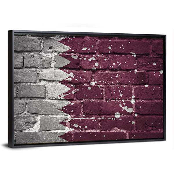 Qatar Flag On Brick Wall Canvas Wall Art-3 Horizontal-Gallery Wrap-25" x 16"-Tiaracle