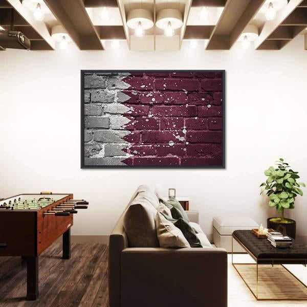 Qatar Flag On Brick Wall Canvas Wall Art-3 Horizontal-Gallery Wrap-25" x 16"-Tiaracle