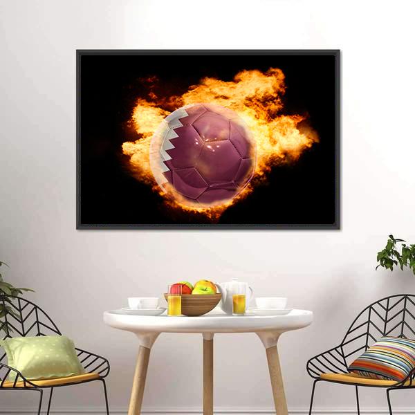 Qatar Flag On Soccer Canvas Wall Art-3 Horizontal-Gallery Wrap-25" x 16"-Tiaracle