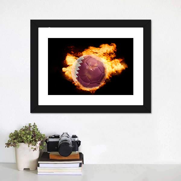 Qatar Flag On Soccer Canvas Wall Art-1 Piece-Framed Print-20" x 16"-Tiaracle
