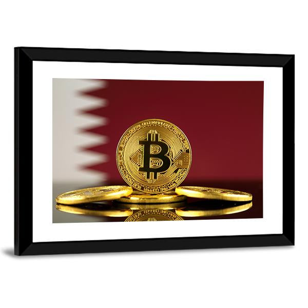 Qatar Flag With Bitcoins Canvas Wall Art-3 Horizontal-Gallery Wrap-25" x 16"-Tiaracle
