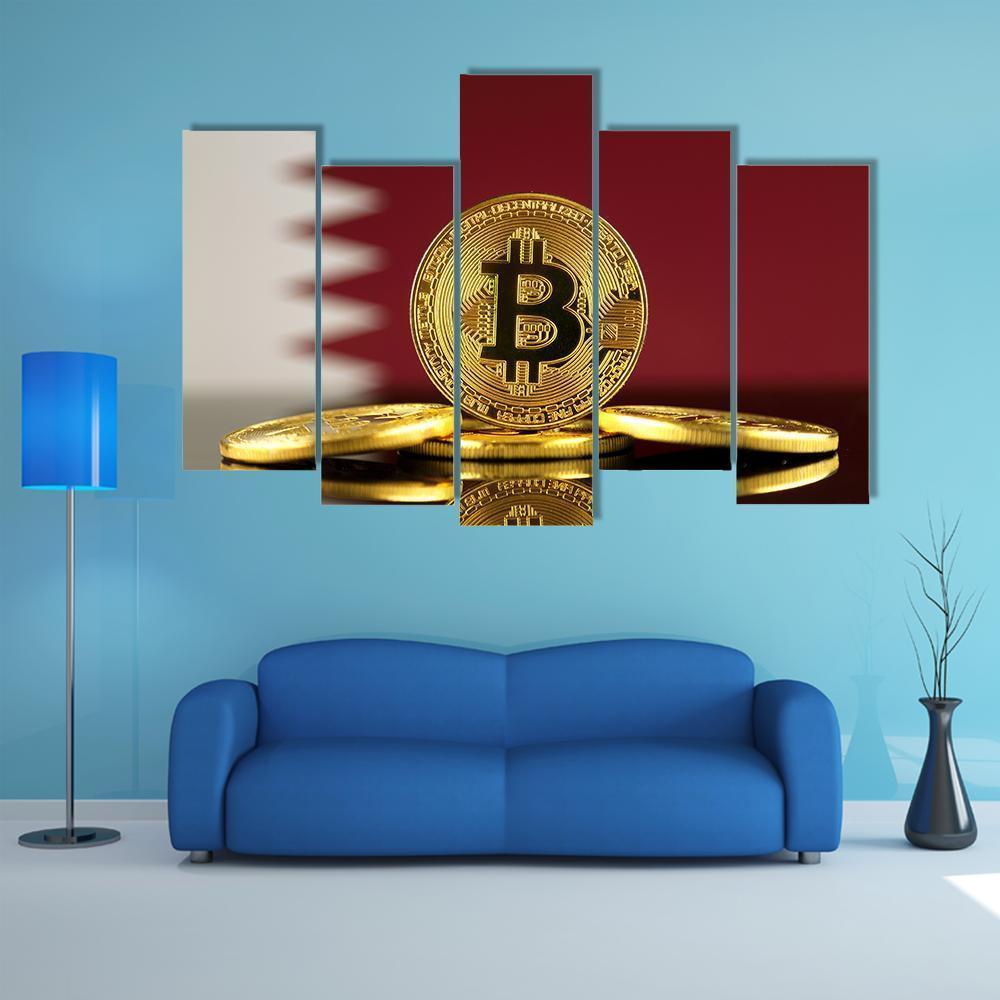 Qatar Flag With Bitcoins Canvas Wall Art-3 Horizontal-Gallery Wrap-25" x 16"-Tiaracle