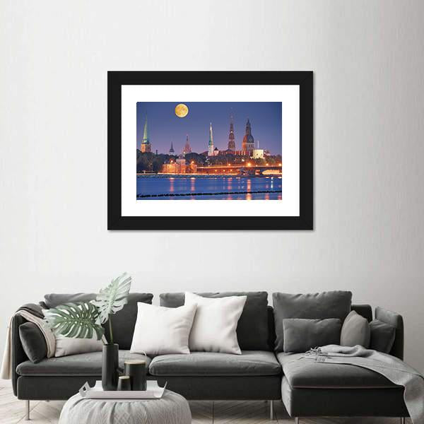 Quay Of Daugava River In Riga Canvas Wall Art-3 Horizontal-Gallery Wrap-25" x 16"-Tiaracle