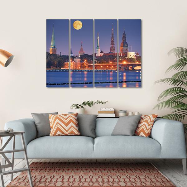 Quay Of Daugava River In Riga Canvas Wall Art-4 Horizontal-Gallery Wrap-34" x 24"-Tiaracle