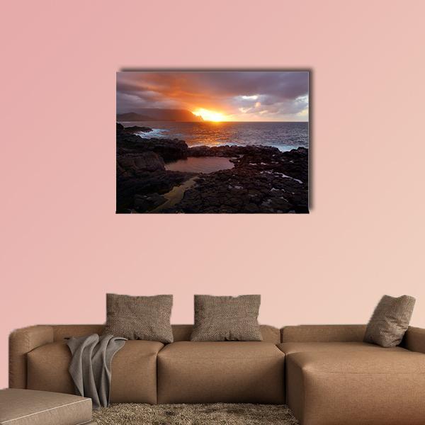 Queen's Bath On Sunset On Island Of Kauai Canvas Wall Art-1 Piece-Gallery Wrap-36" x 24"-Tiaracle