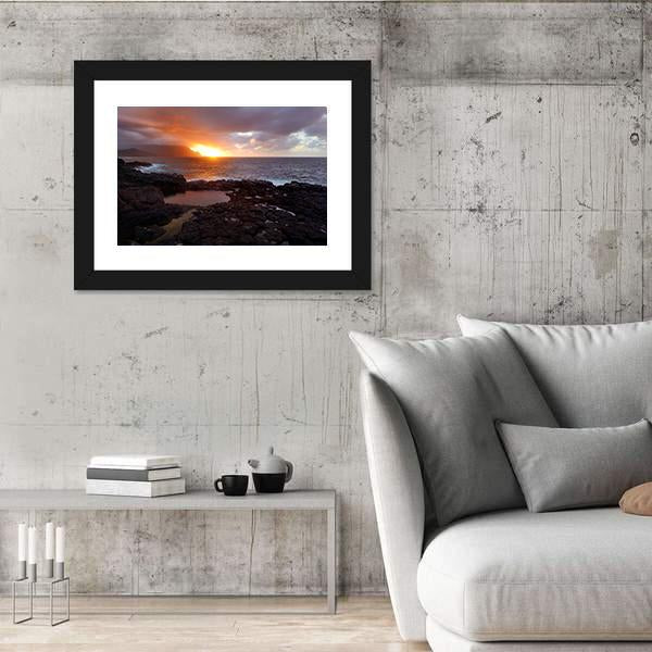 Queen's Bath On Sunset On Island Of Kauai Panoramic Canvas Wall Art-1 Piece-36" x 12"-Tiaracle