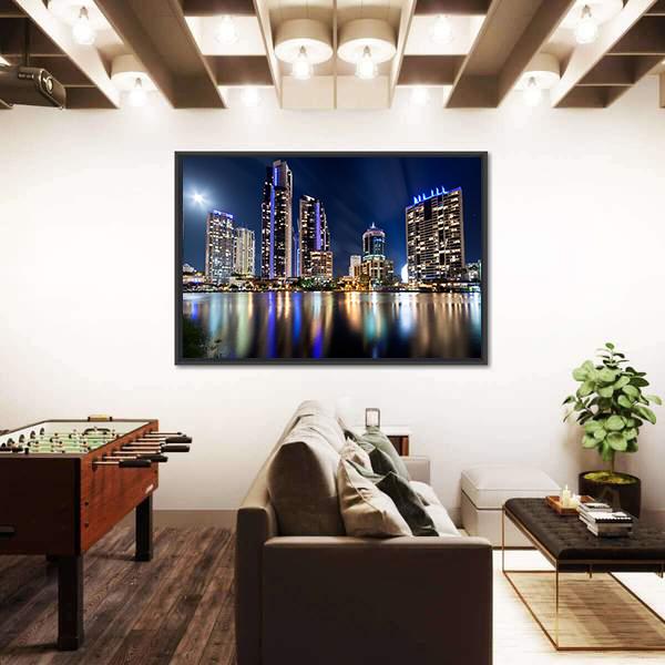 Queensland City At Night Australia Canvas Wall Art-3 Horizontal-Gallery Wrap-25" x 16"-Tiaracle