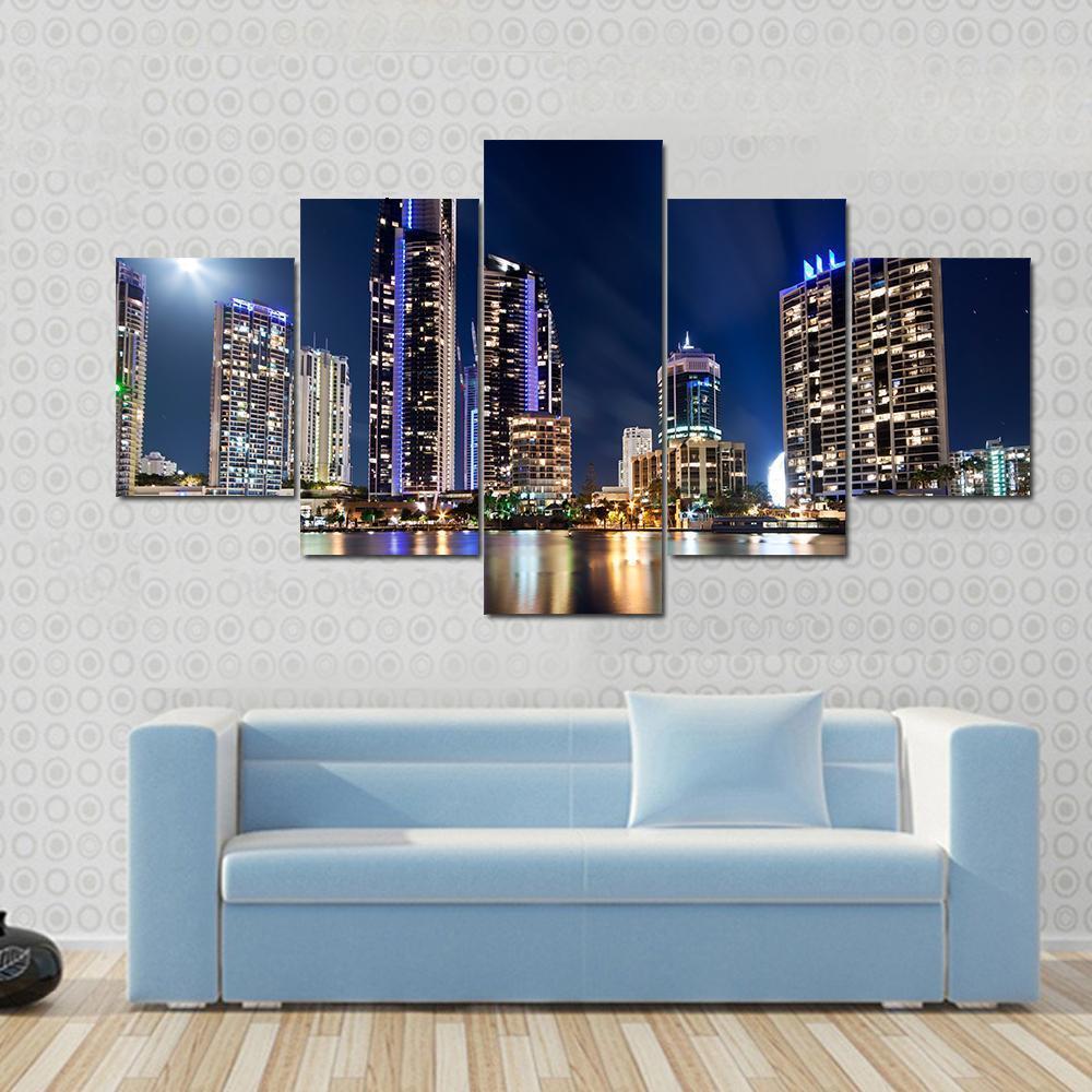 Queensland City At Night Australia Canvas Wall Art-5 Star-Gallery Wrap-62" x 32"-Tiaracle
