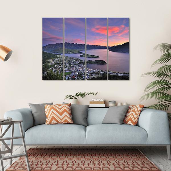 Queenstown At Dusk Canvas Wall Art-4 Horizontal-Gallery Wrap-34" x 24"-Tiaracle