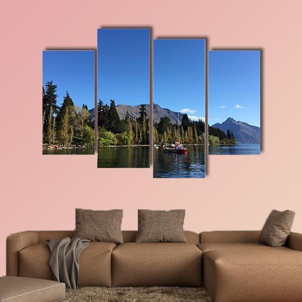 Queenstown Waterfront turquoise Crystal Clear Water Canvas Wall Art-4 Pop-Gallery Wrap-50" x 32"-Tiaracle