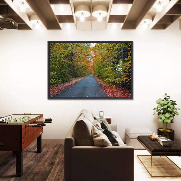 Quiet Leafy Country Lane Canvas Wall Art-3 Horizontal-Gallery Wrap-25" x 16"-Tiaracle