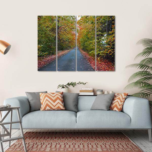 Quiet Leafy Country Lane Canvas Wall Art-4 Horizontal-Gallery Wrap-34" x 24"-Tiaracle