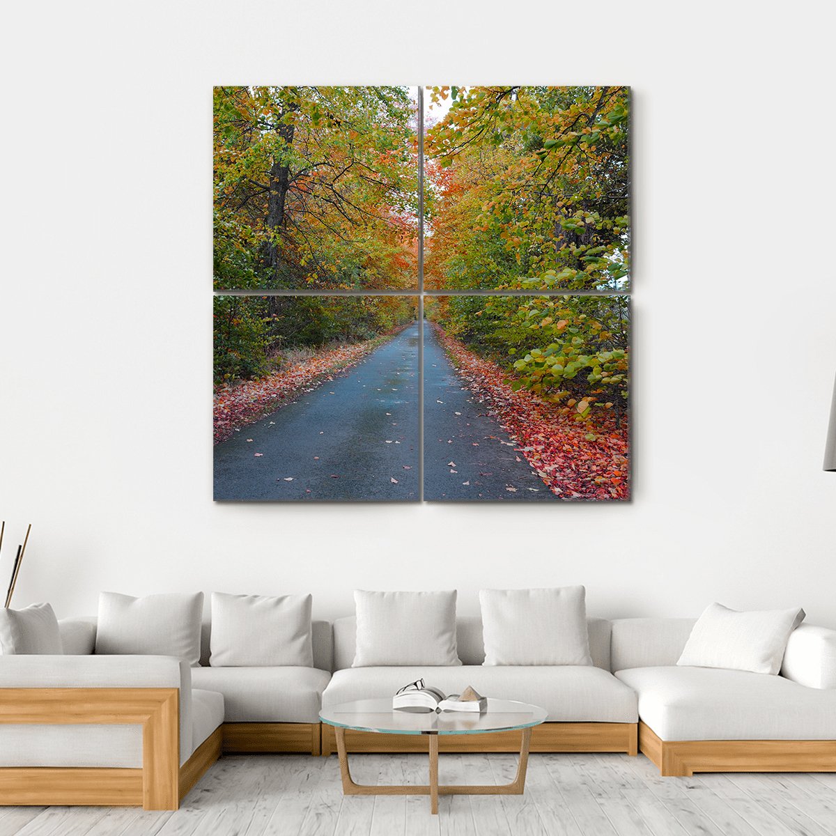 Quiet Leafy Country Lane Canvas Wall Art-4 Square-Gallery Wrap-17" x 17"-Tiaracle