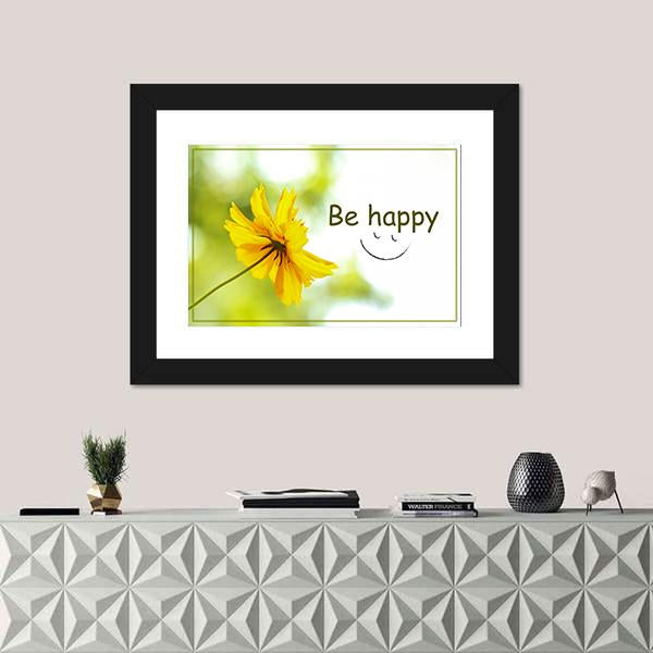 Quote "Be Happy" Canvas Wall Art-1 Piece-Framed Print-20" x 16"-Tiaracle