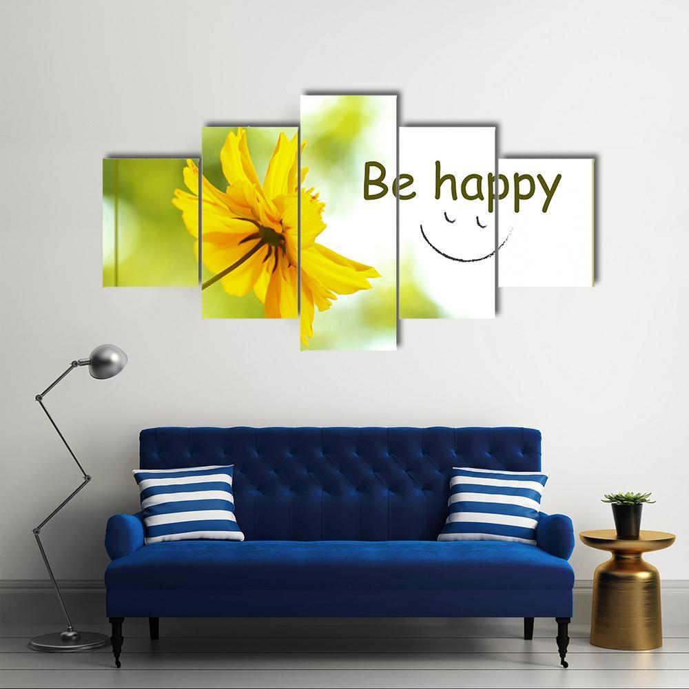 Quote "Be Happy" Canvas Wall Art-5 Star-Gallery Wrap-62" x 32"-Tiaracle
