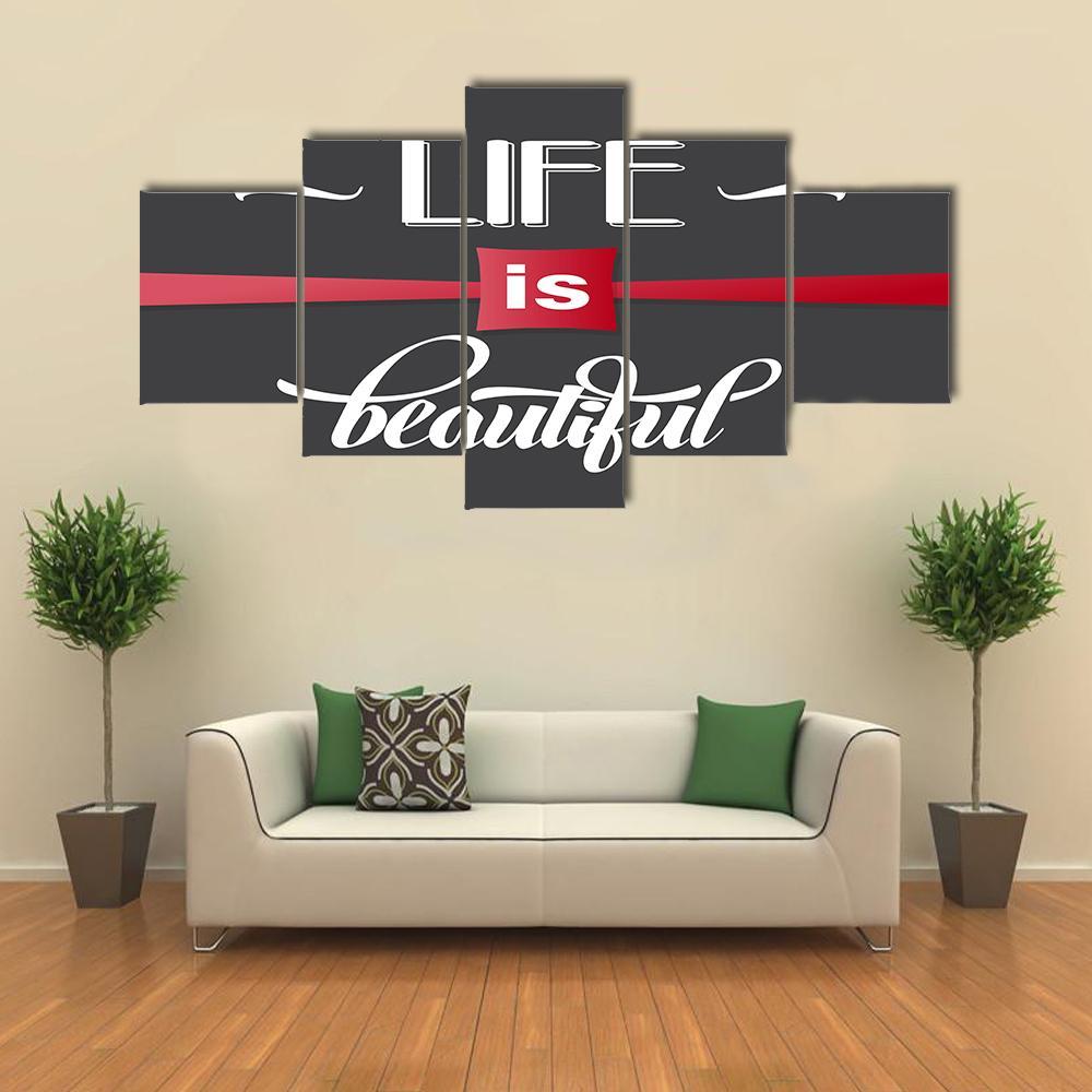 Quote "Life Is Beautiful" Canvas Wall Art-5 Star-Gallery Wrap-62" x 32"-Tiaracle