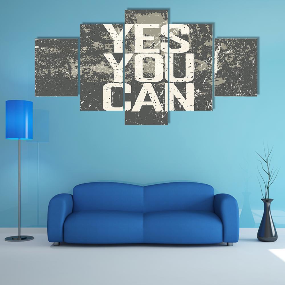 Quote " Yes You Can " Canvas Wall Art-5 Star-Gallery Wrap-62" x 32"-Tiaracle