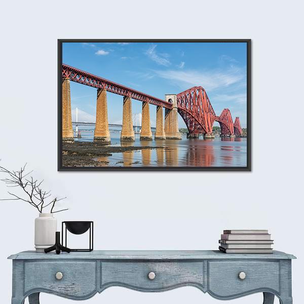 Railway Bridge Over Firth Of Forth In Scotland Canvas Wall Art-1 Piece-Floating Frame-24" x 16"-Tiaracle