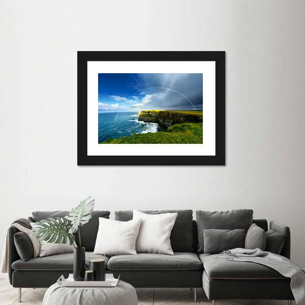 Rainbow Above Cliff Panoramic Canvas Wall Art-1 Piece-36" x 12"-Tiaracle