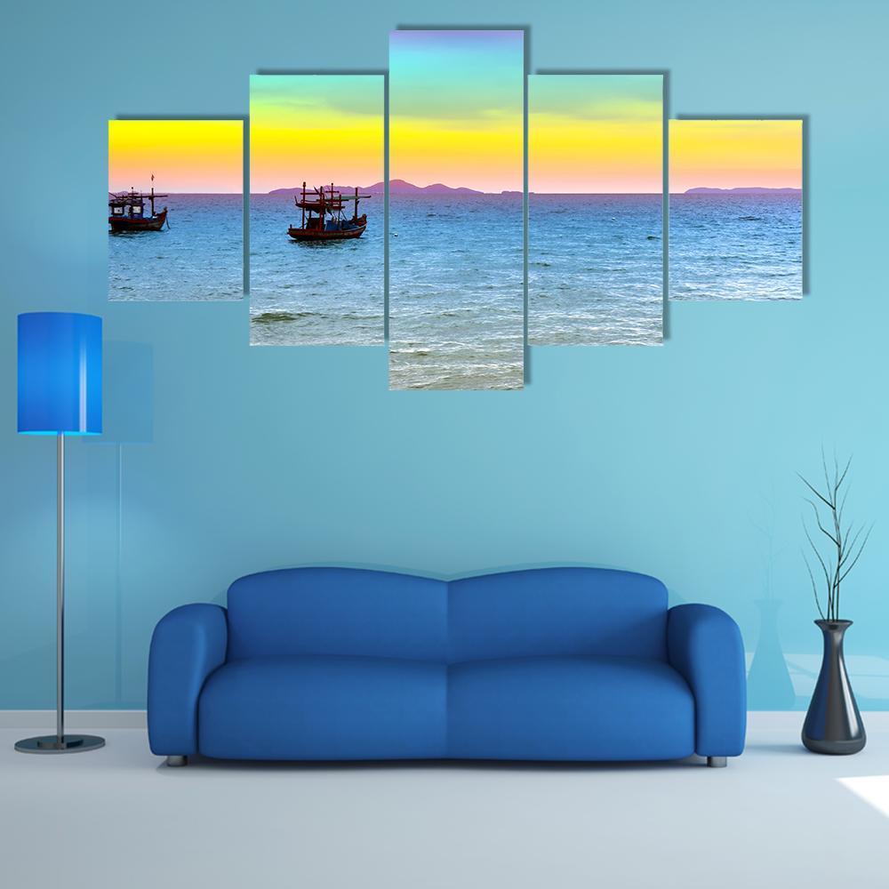 Rainbow Back Dark Cloud On Sea Canvas Wall Art-5 Star-Gallery Wrap-62" x 32"-Tiaracle